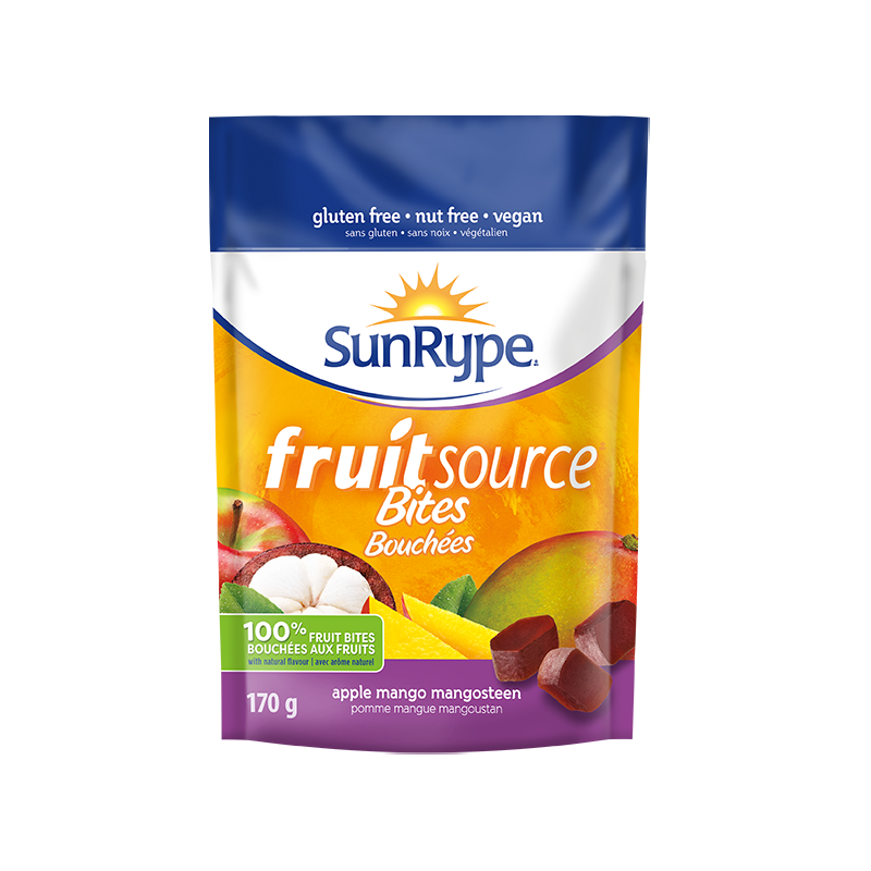 SunRype Fruitsource POMME MANGUE MANGOUSTAN Printed Film 170g