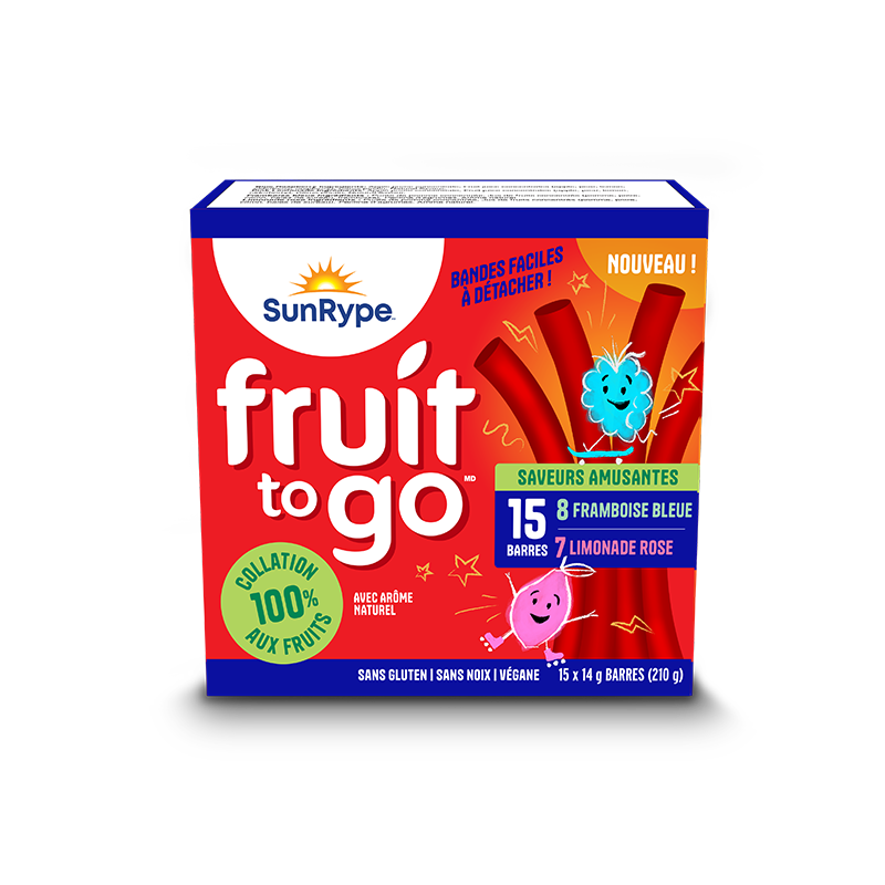 SunRype Fruit to Go SAVEURS ASSORTIES (FRAMBOISE BLEUE/LIMONADE ROSE) Carton 15 x 14g